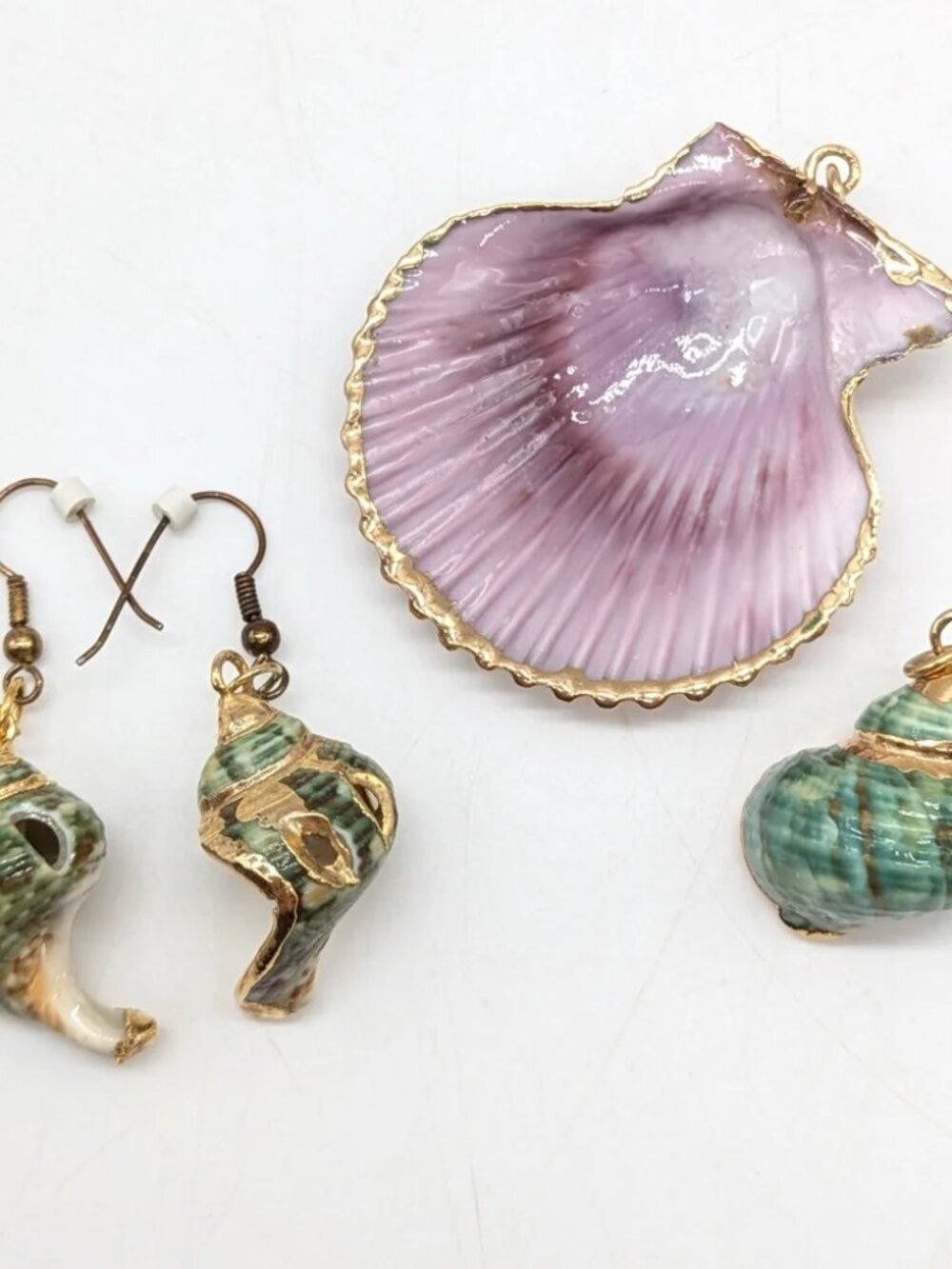 Green And Purple Seashell Earrings & Pendants Bundle
